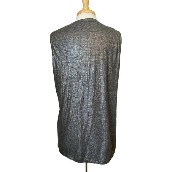 EILEEN FISHER Silver Gray 100% Linen Metallic Sleeveless Top Small #S3IZU Tank - Picture 2 of 8